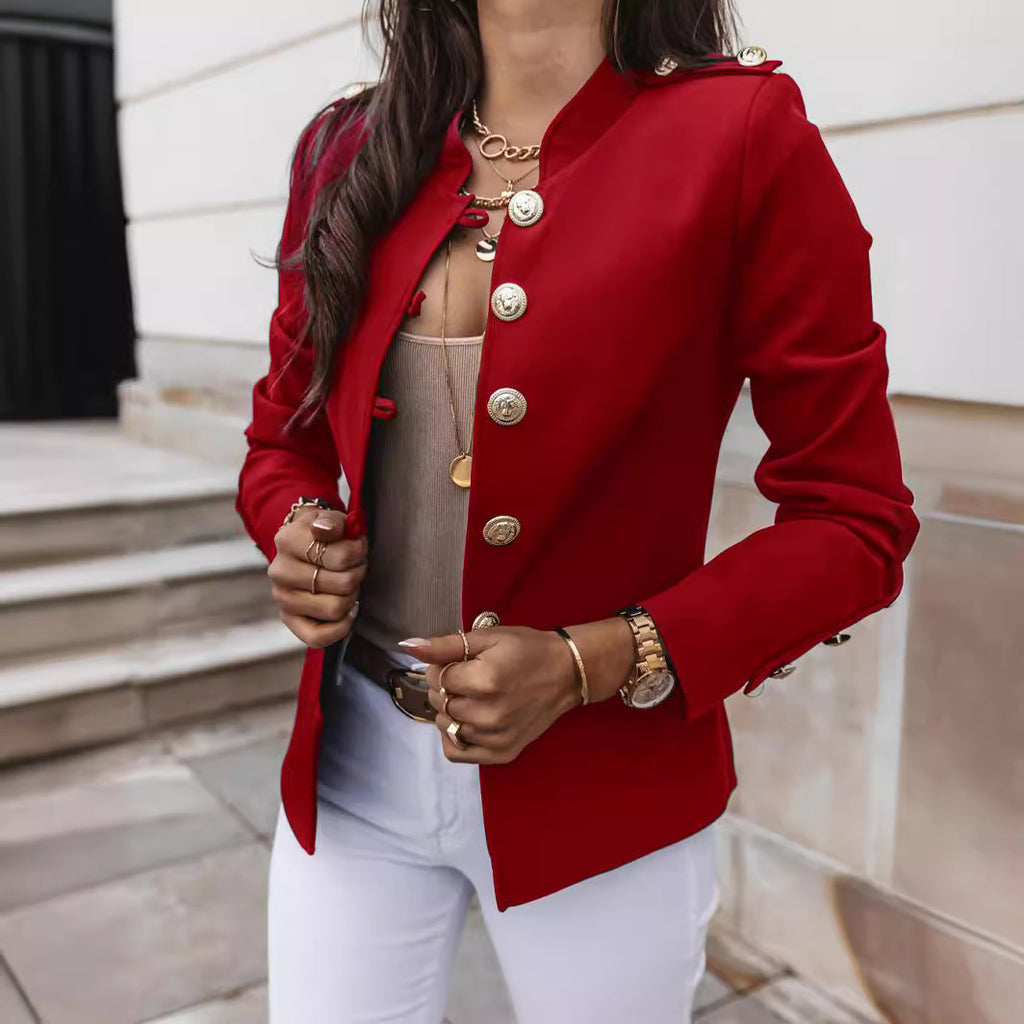 Fashionable Long Sleeve Fitted Buttoned Blazer Short Jacket