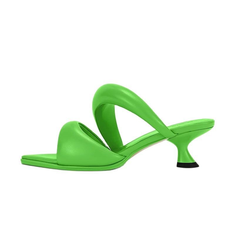 Women Comfortable Thick Strip Design Sandals Thin High Heel Slippers Banquet Party Wedding Shoes