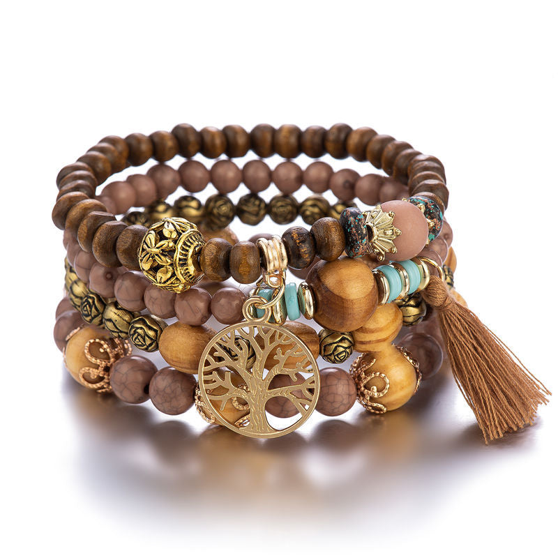 Boho Multilayer Wooden Beaded Bracelet Stretch Bracelet Jewelry