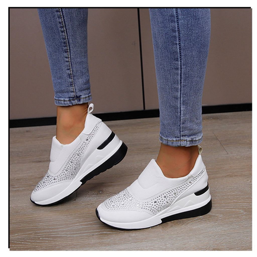 Large slope heel shoes for women in spring, new rhinestone inner height increasing shoes, high heels, lazy shoes, casual sports shoes for women