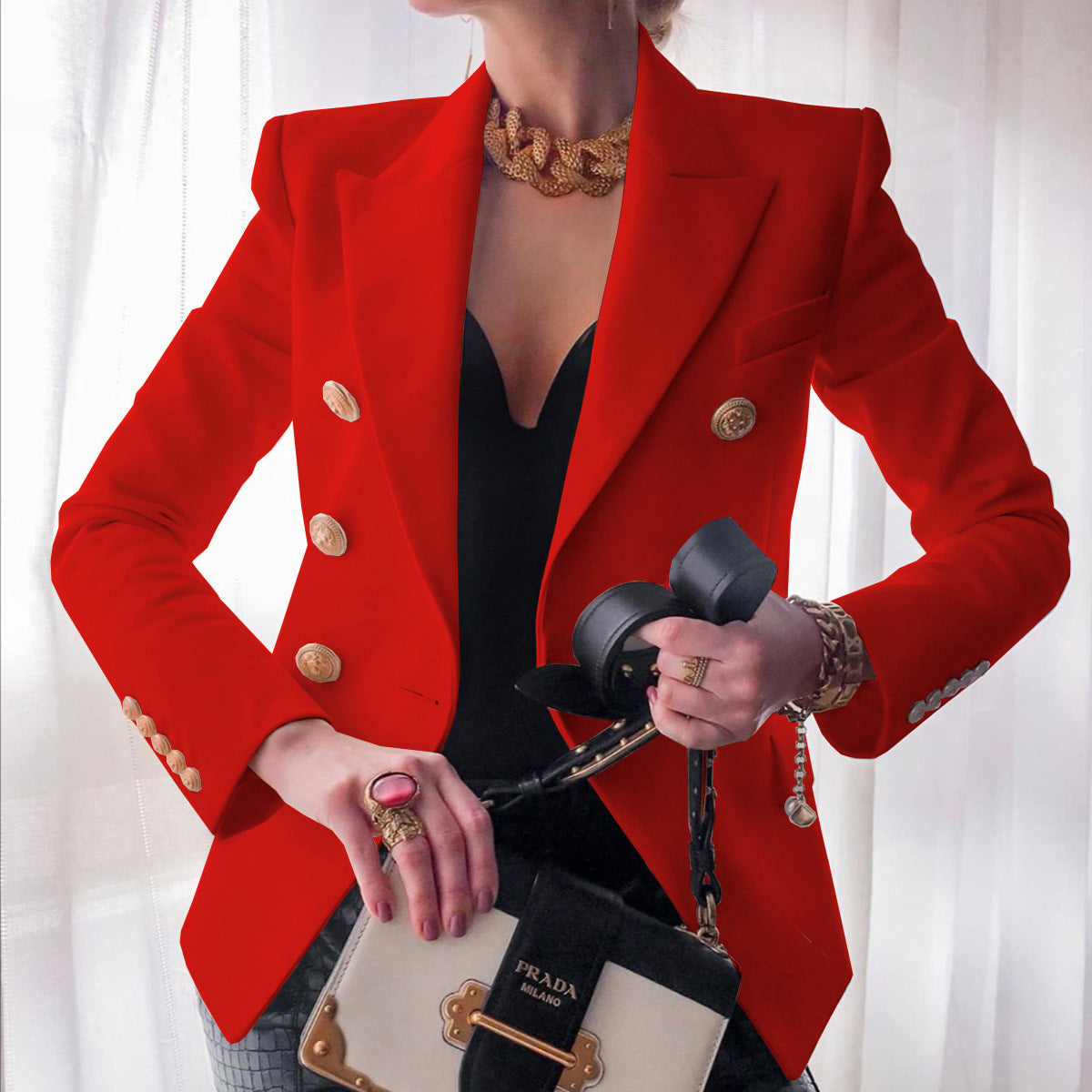 Fashionable Casual Solid Color Blazer Short Jacket for Women