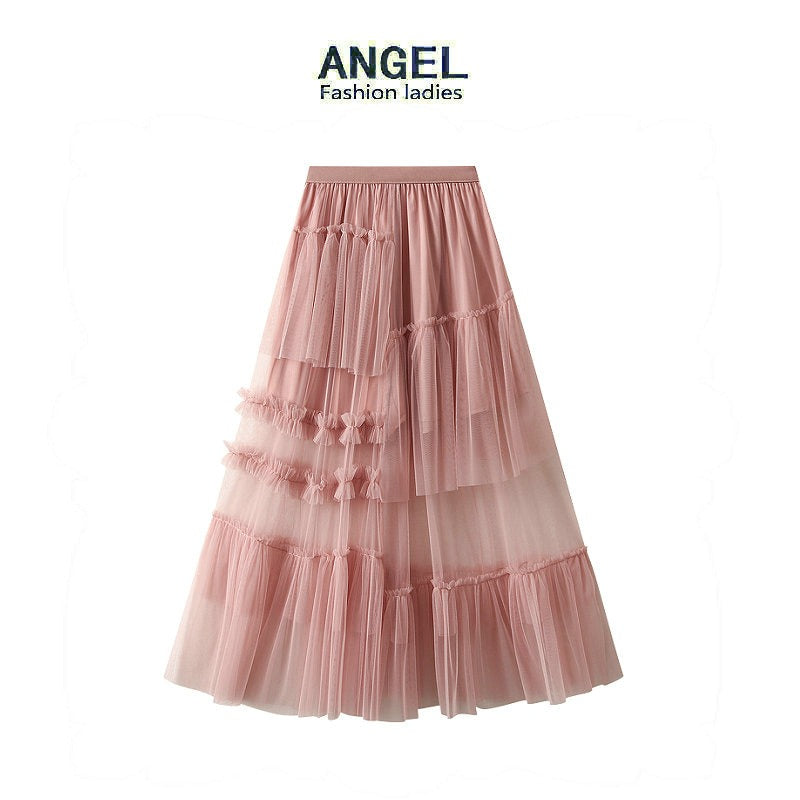 Cake skirt design irregular half skirt dreamy mesh skirt for women