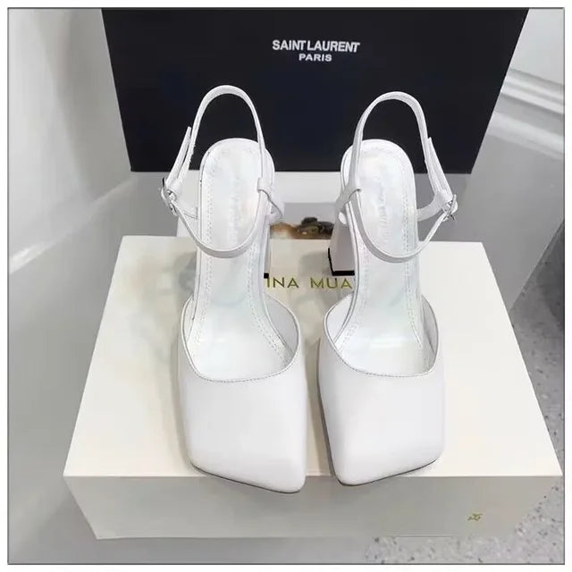 Rhinestone Thick High Heels and Toe Sandals for Women, Retro Mary Jane Single Shoes, Fashionable and Sexy, European and American