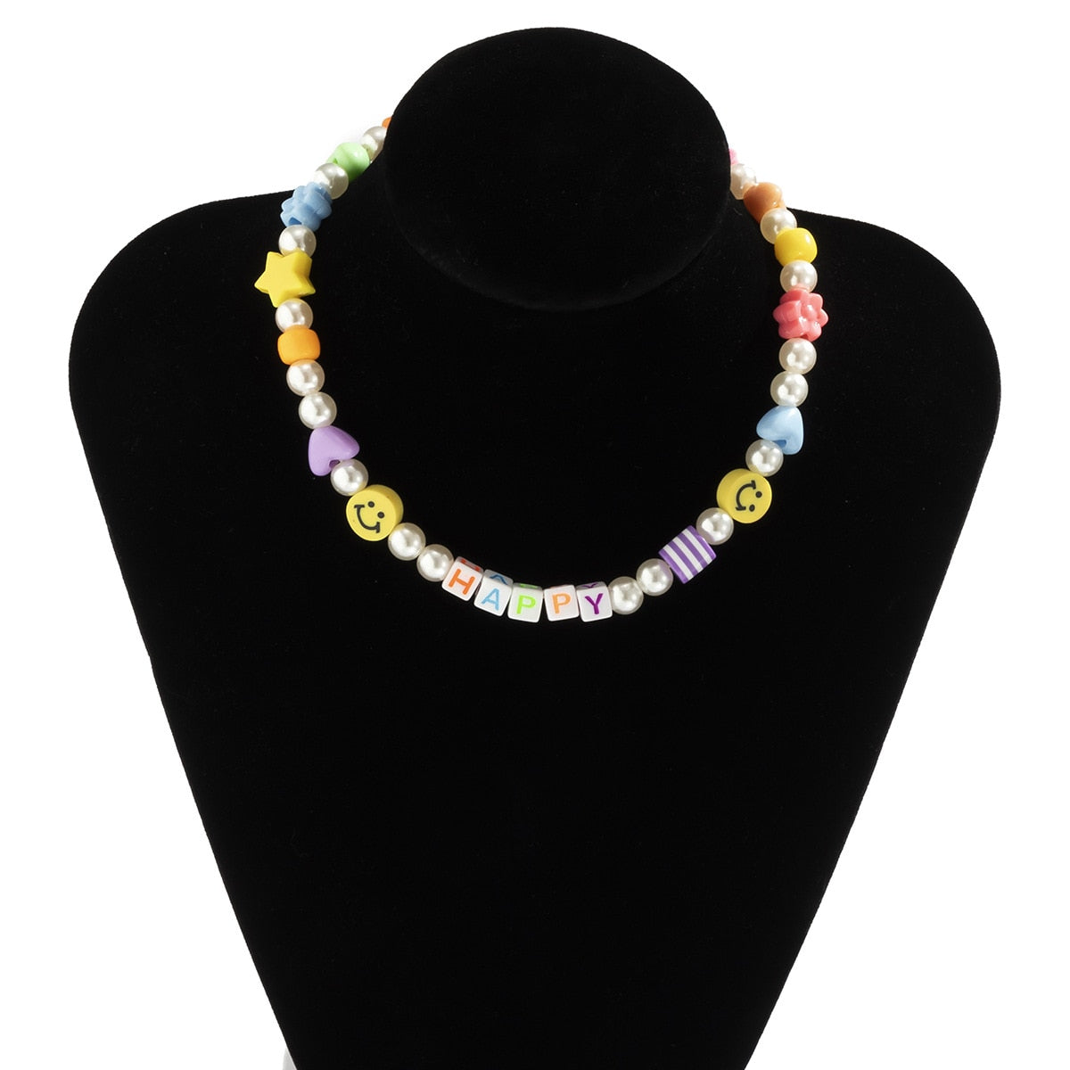 DIEZI Korean Ethnic Imitation Pearl Letters Star Flower Choker Necklace For Women Sweet Girls Smile Face Beads Necklace Jewelry