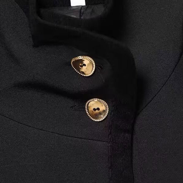 Style Fashionable Casual Gold-Buttoned Short Blazer Jacket for Women