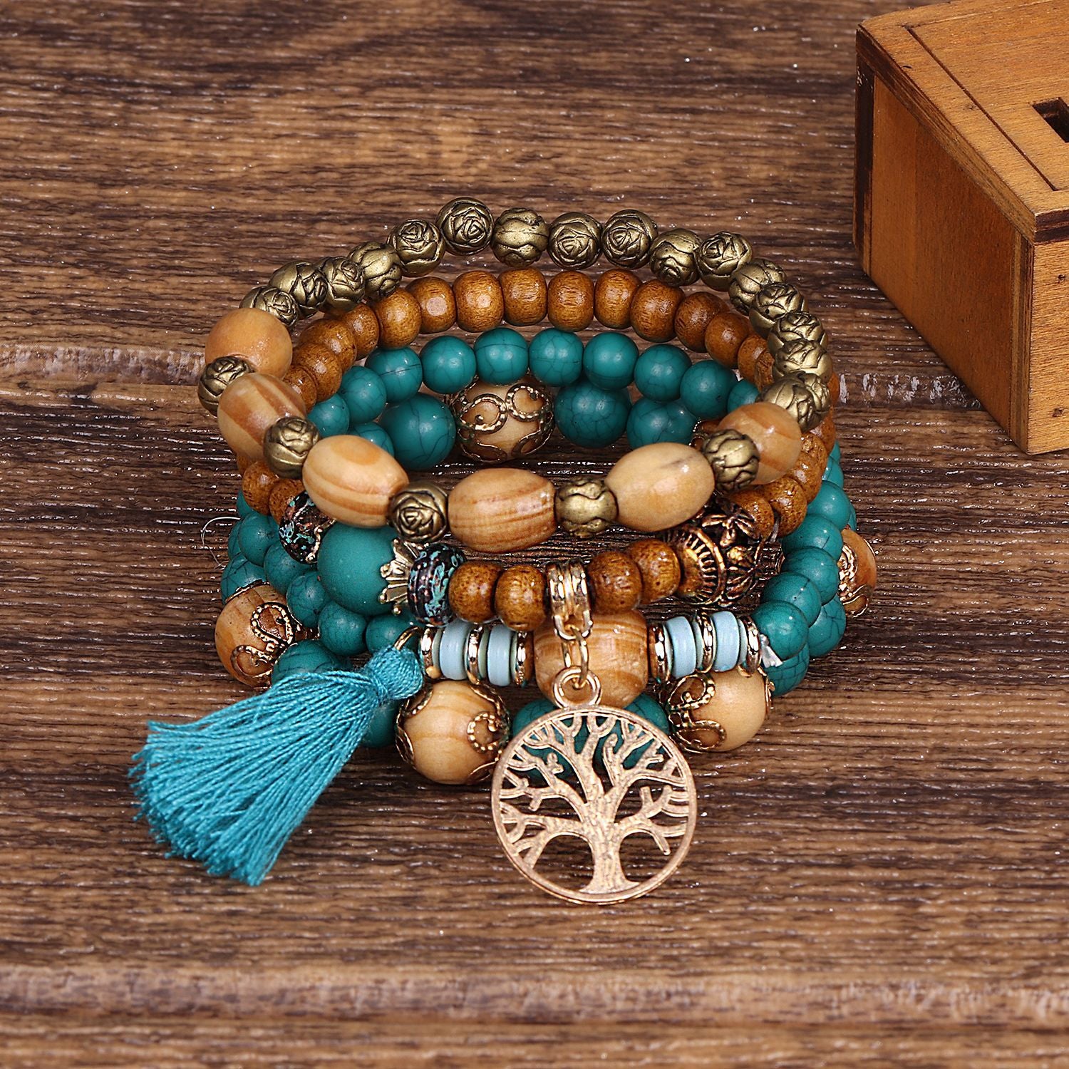 Boho Multilayer Wooden Beaded Bracelet Stretch Bracelet Jewelry