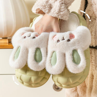 Removable Rabbit Cotton Slippers Women Wear New Winter Home Thick Soled Wool Shoes
