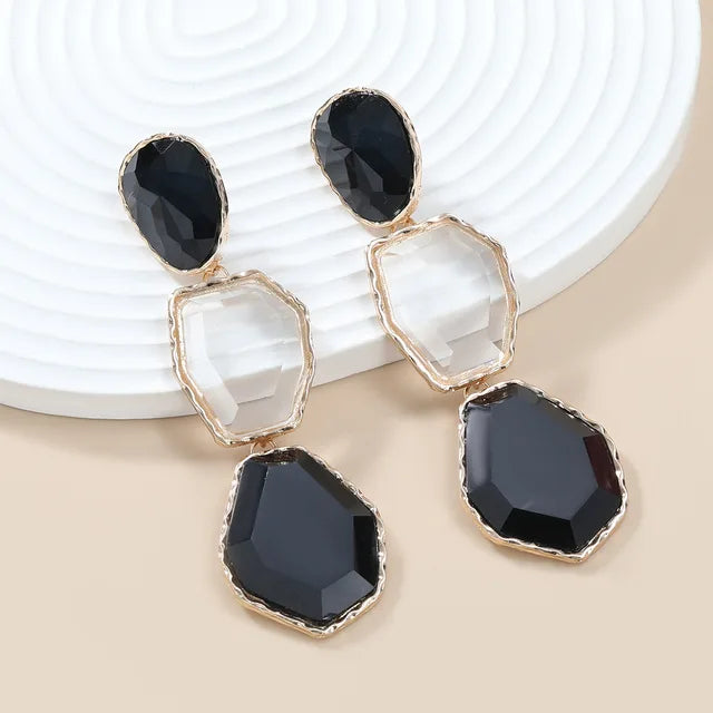 Polygonal Alloy Transparent Resin Colorful Matching Long Drop Earrings for Women Exaggerated Heavy Jewelry Summer