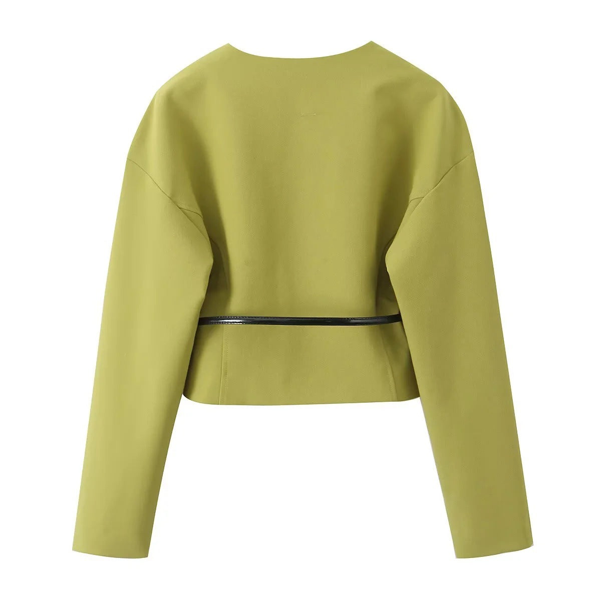 Elegant Fitted Blazer with Belt + Skirt Set for Women