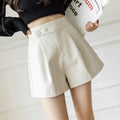 PU Leather Pants Women Winter Casual High Waist Shorts Loose Slit Slimming Outerwear A-Line Wide Leg Bootcut Pants