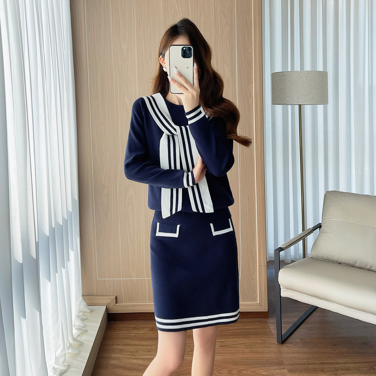 Knitted two-piece set skirt for women