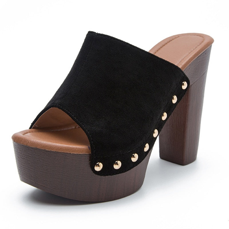 Brand Summer Slippers Women High Heels Shoes Female Fashion Platform Shoes Outside Women Slippers Pumps Rivet Mules Shoes