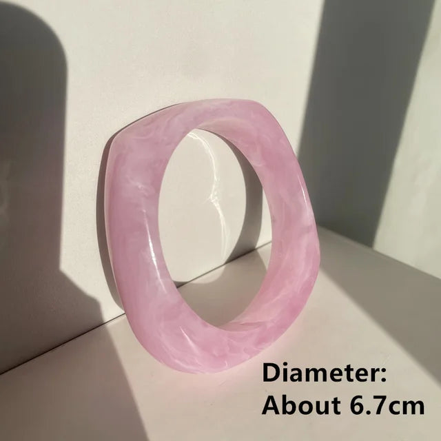 New Vintage Colorful Acrylic Resin Geometric Square Bangle Minimalist Bracelet for Women Girls Party Travel Jewelry