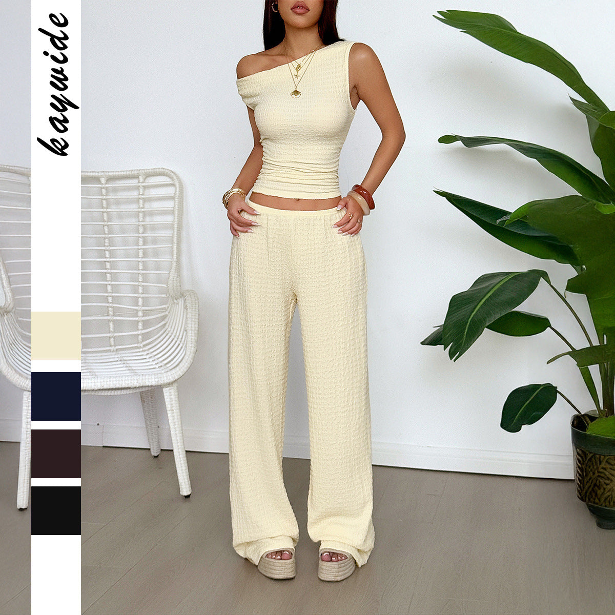 Simple Sleeveless Vest Solid Color Long Pants Set for Women