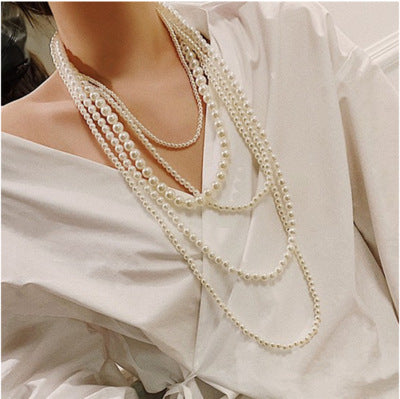 Korean fashion pearl necklace European and American retro jewelry multi-layer long necklace sweater chain
