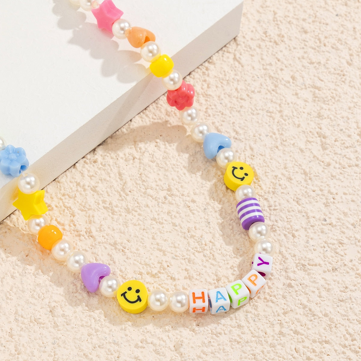 DIEZI Korean Ethnic Imitation Pearl Letters Star Flower Choker Necklace For Women Sweet Girls Smile Face Beads Necklace Jewelry