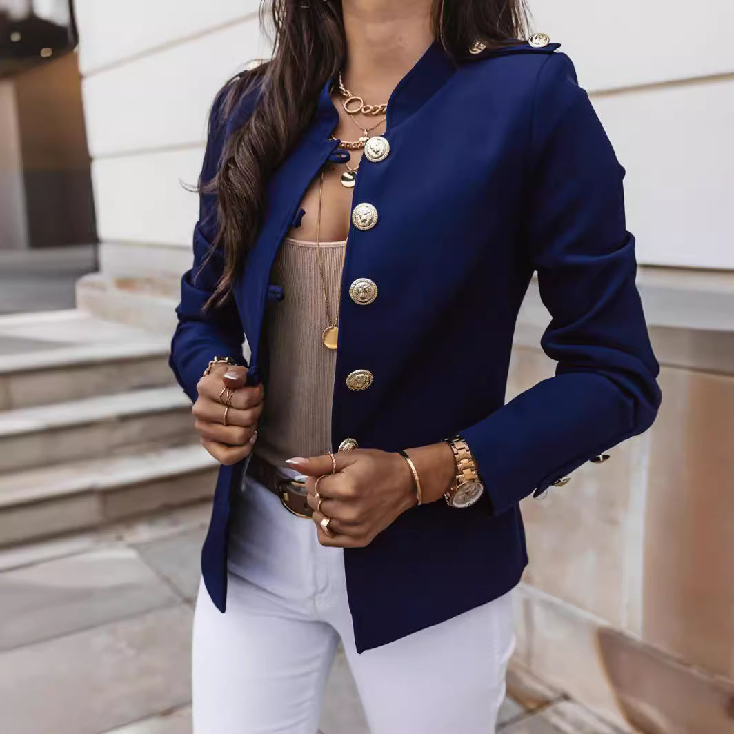 Fashionable Long Sleeve Fitted Buttoned Blazer Short Jacket