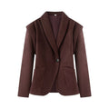 Casual Suede-Texture Shoulder-Padded Blazer for Women