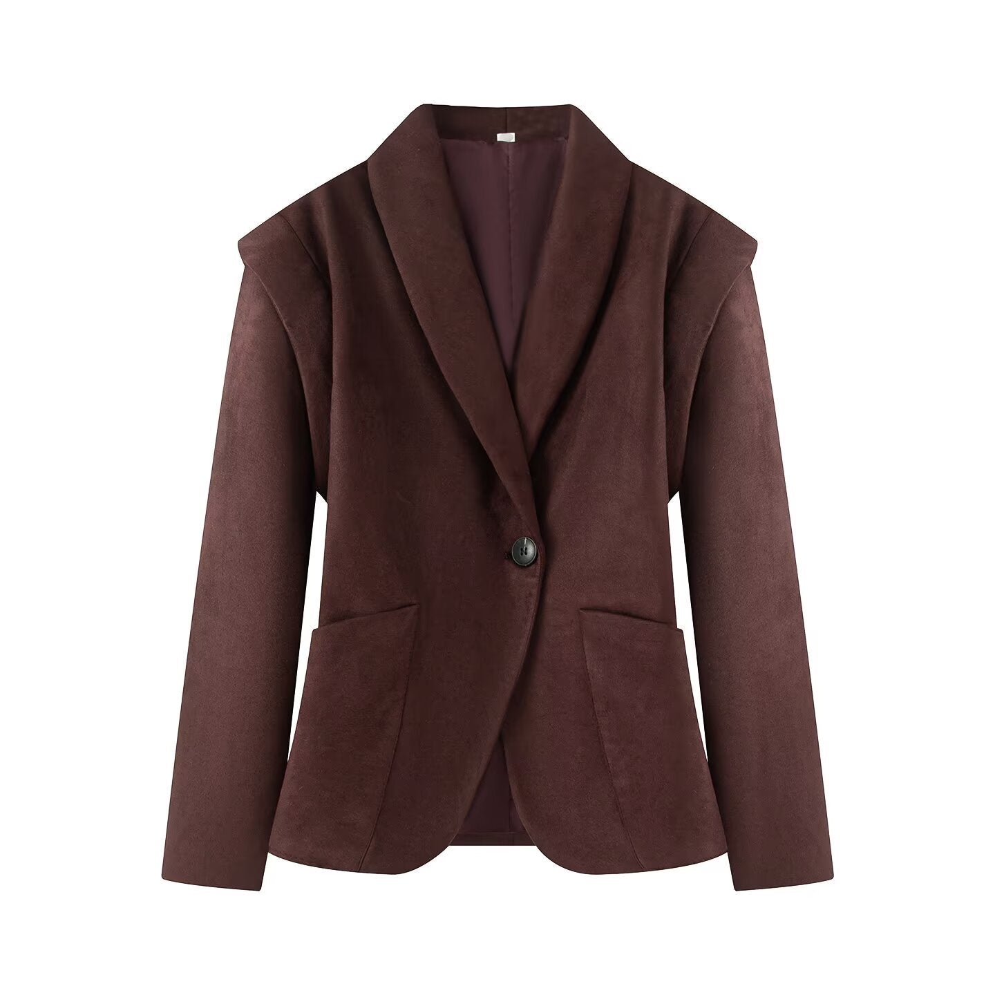 Casual Suede-Texture Shoulder-Padded Blazer for Women