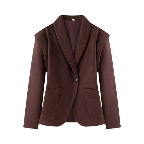 Casual Suede-Texture Shoulder-Padded Blazer for Women