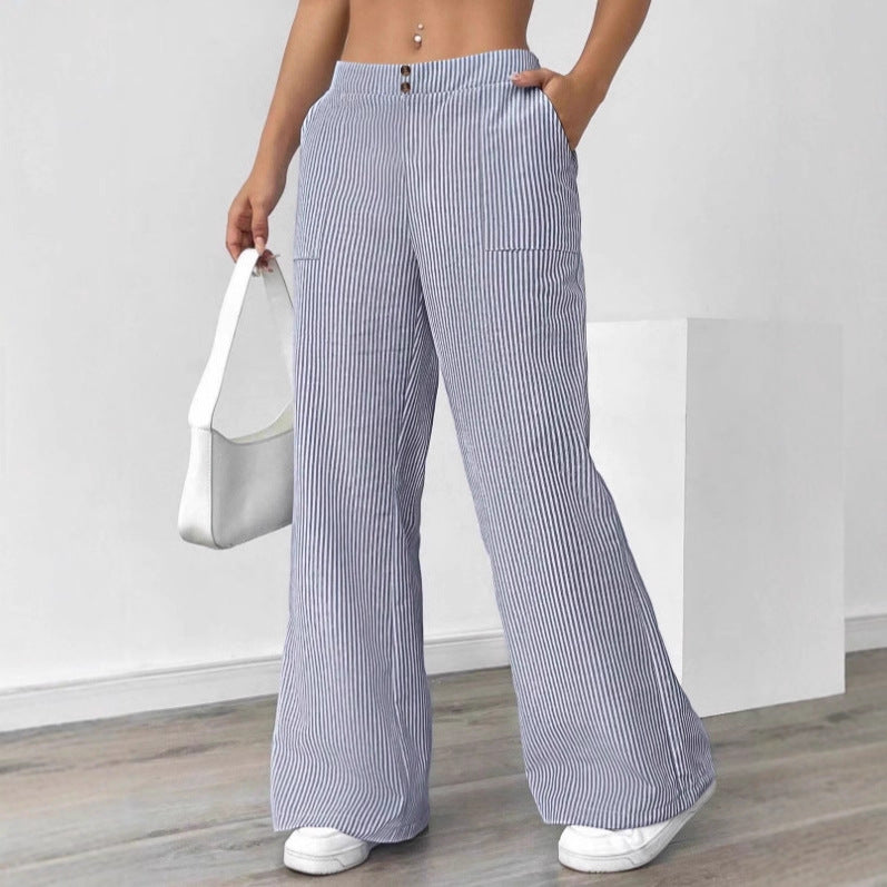 Striped pants loose wide leg women