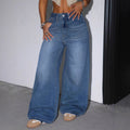 Fashion Blue Straight Leg Jeans Women Casual Loose Long Pants