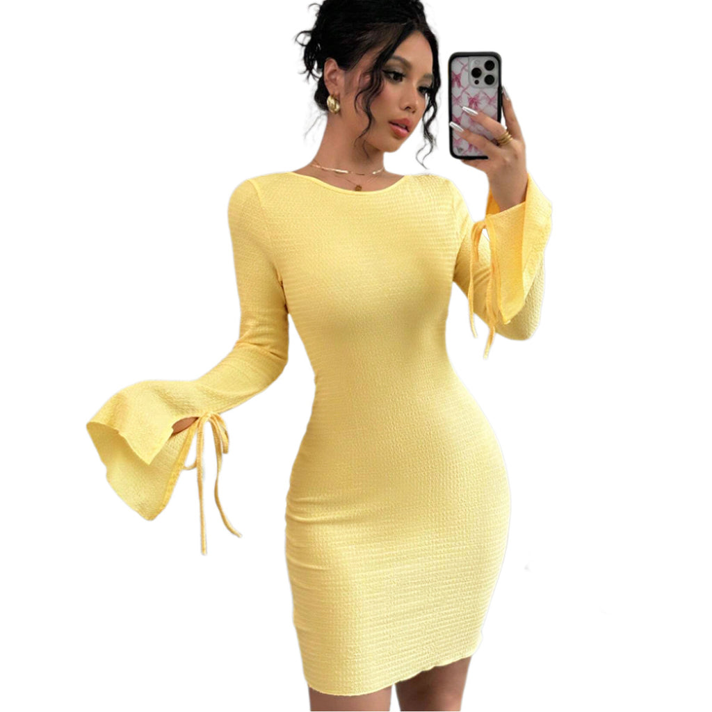 Sexy slim fit backless strap flared sleeve dress for women