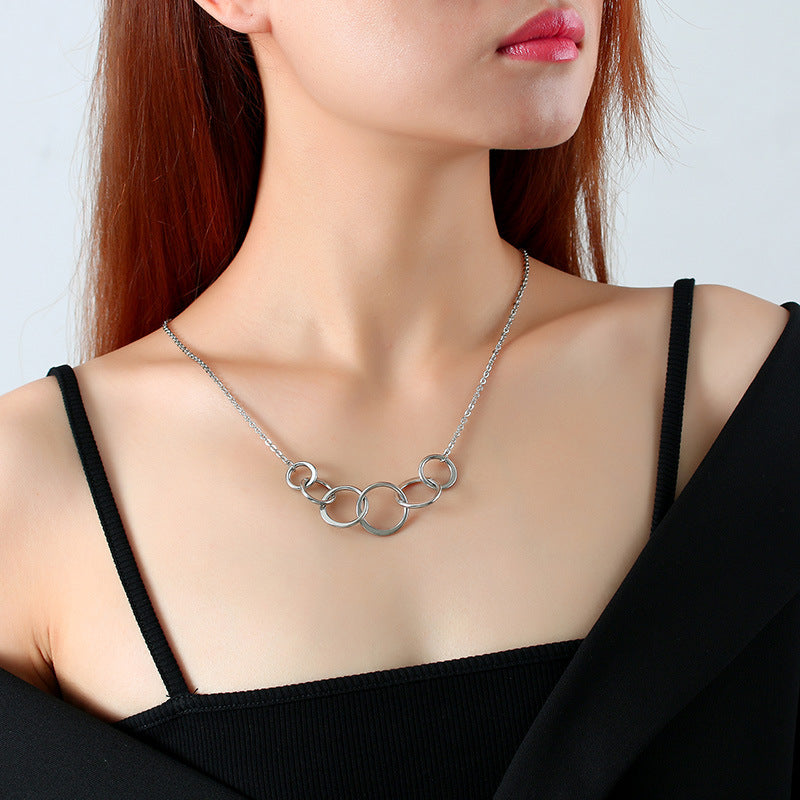 Interlocking Metal Accessories Tail Chain Stainless Steel Ring Necklace Steel Color Women