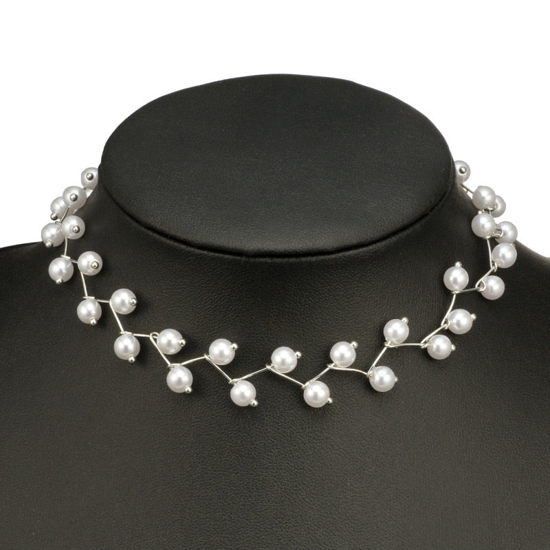 Fashion Women Necklace Choker Pearl Necklace Statement Ladies Collares Gold Color Alloy Jewelry Birthday Gift