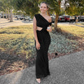 Elegant Solid Color Pleated Sexy Off-Shoulder Dress for Women
