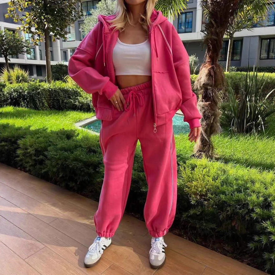 Casual Fashion Sporty Striped Hoodie Set with Matching Pants for Women