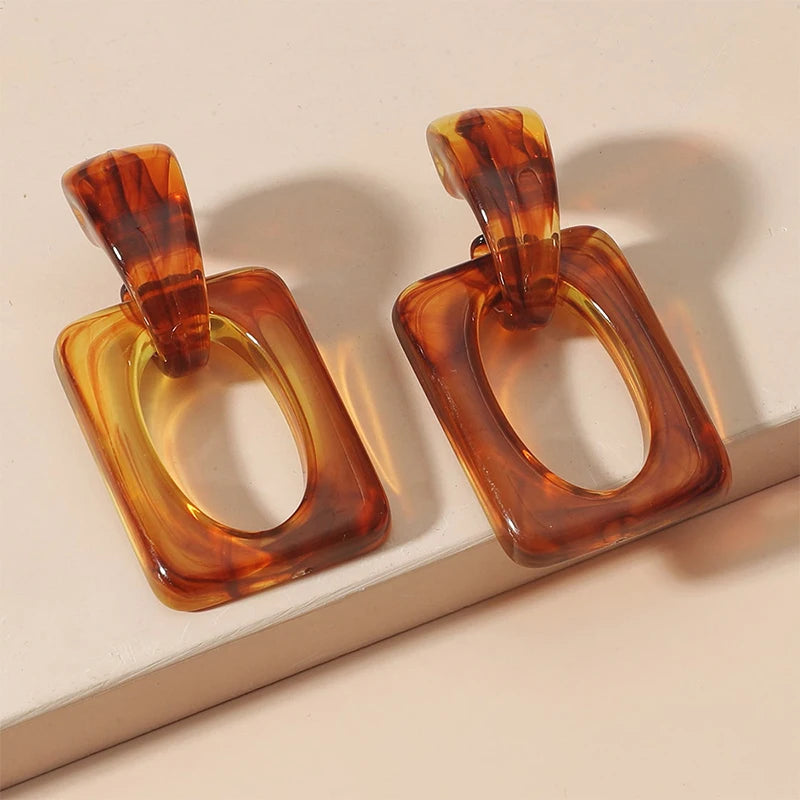 Brown Resin Dangle Post Earrings For Women Geometric Large Holiday Accessories Wholesale Fashion Jewelry Timeless Gifts