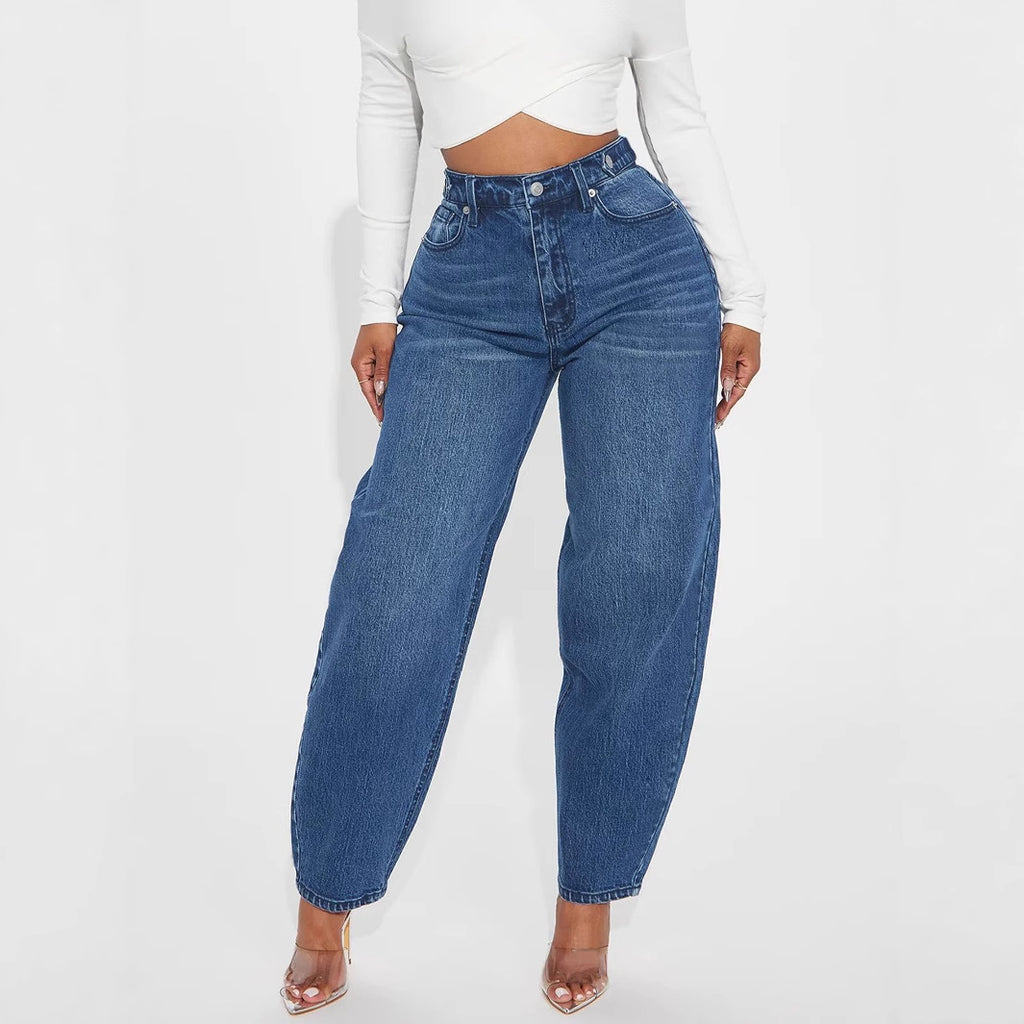 Vintage Lantern Denim Pants Women Washed Blue Loose Casual Harem Pants