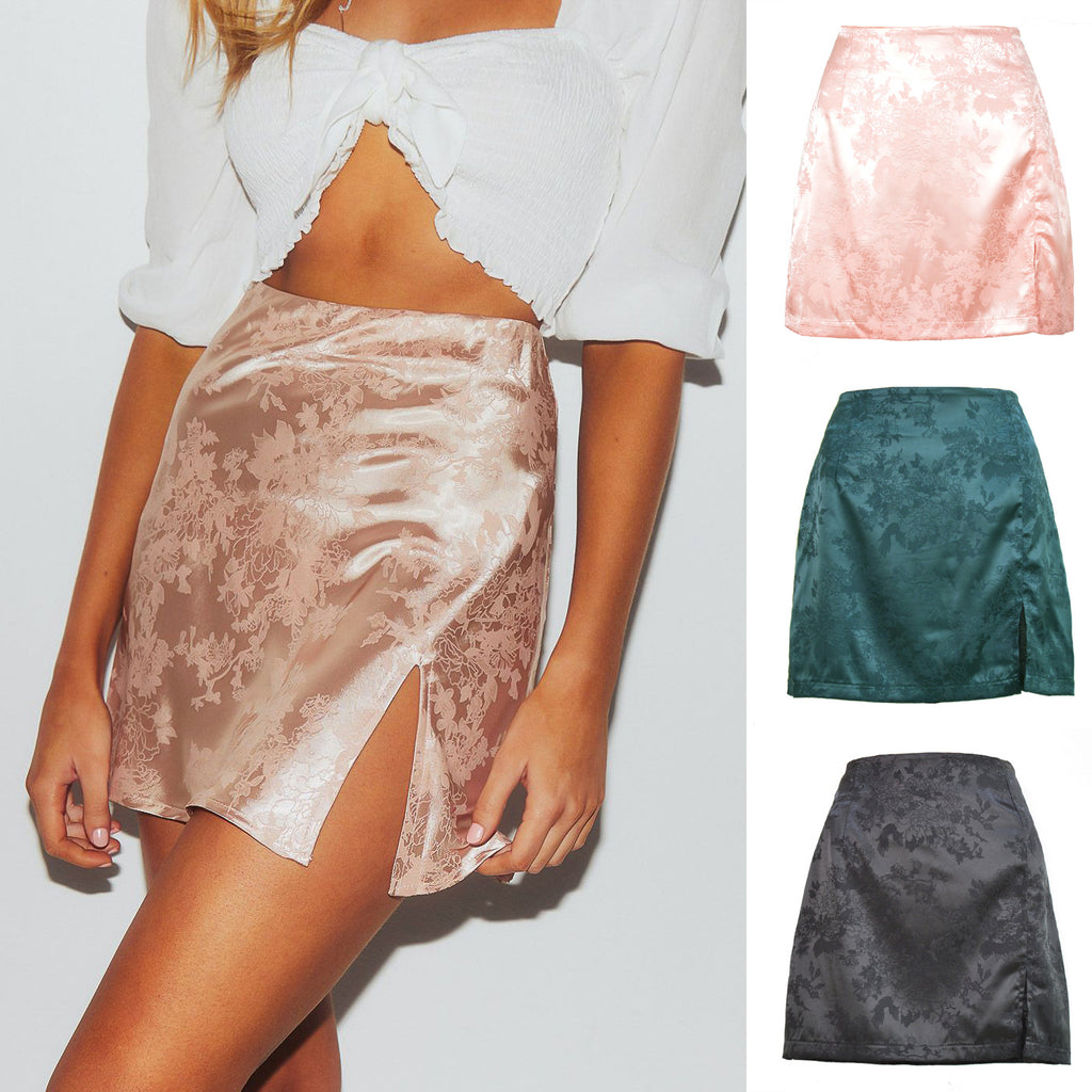 Split skirt sexy jacquard high waisted zipper skirt for women
