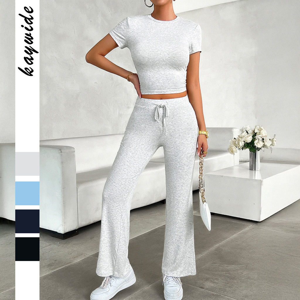 Sports Yoga Short Sleeve T-Shirt and Long Pants Set for Women