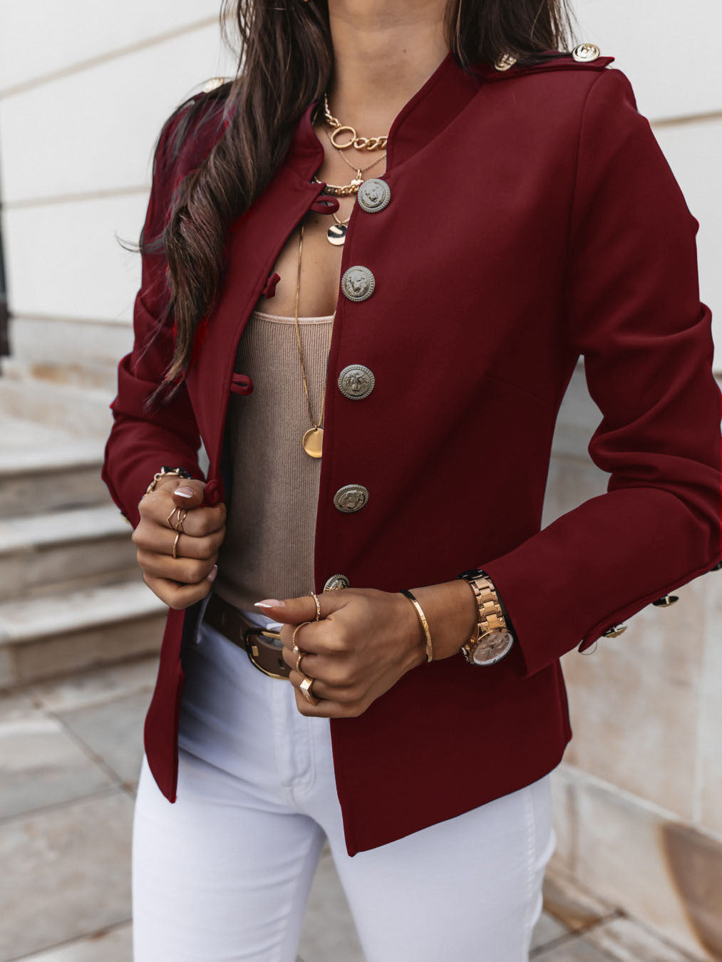 Copy of Fashionable Long Sleeve Fitted Buttoned Blazer Short Jacket
