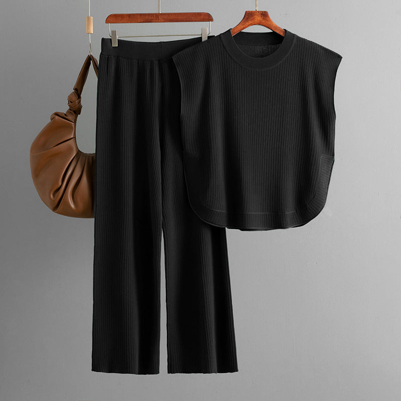 Sleeveless Knit Top Wide Leg Pants Two-piece Set for Women