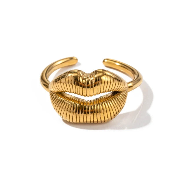 Trendy Stainless Steel Lip Design Finger Rings Gold Color Ring Plated Occident Jewelry Women Gift