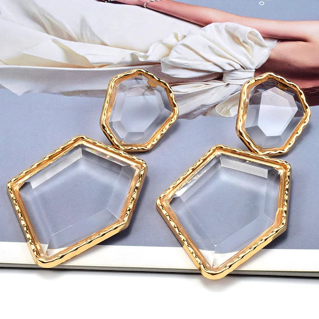 High-Quality Clear Pure Resin Drop Earrings Statement Hot Selling Metal Fashion Jewelry Accessories For Women