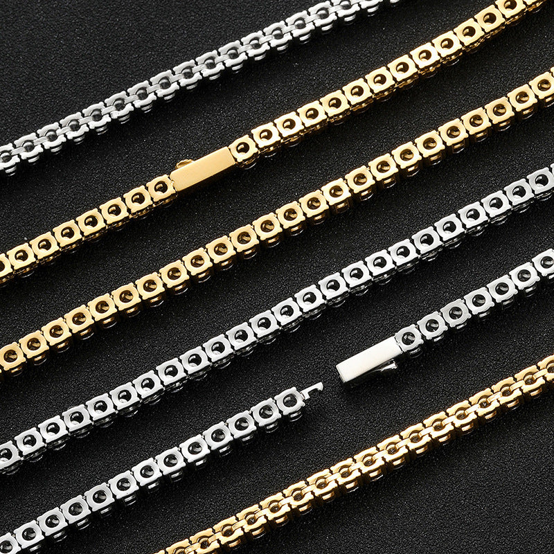 Stainless Steel 316 Polished Spring Ring Tennis Necklace for Men and Women, Fashionable Titanium Steel with Zirconium Stone Jewelry