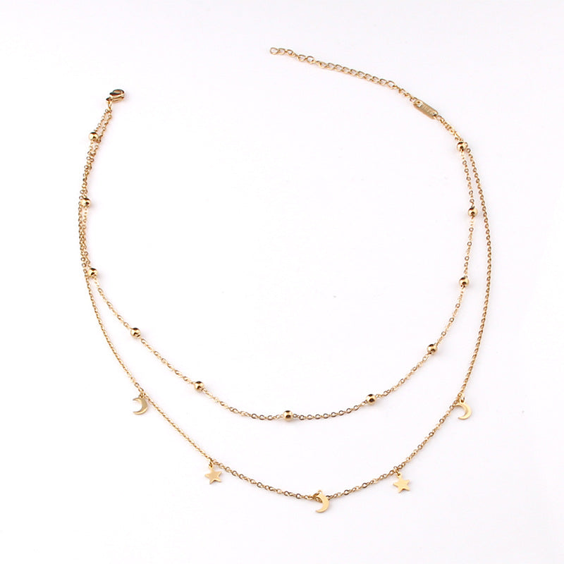 New explosion style stainless steel titanium steel double bead chain cross bead necklace collarbone chain
