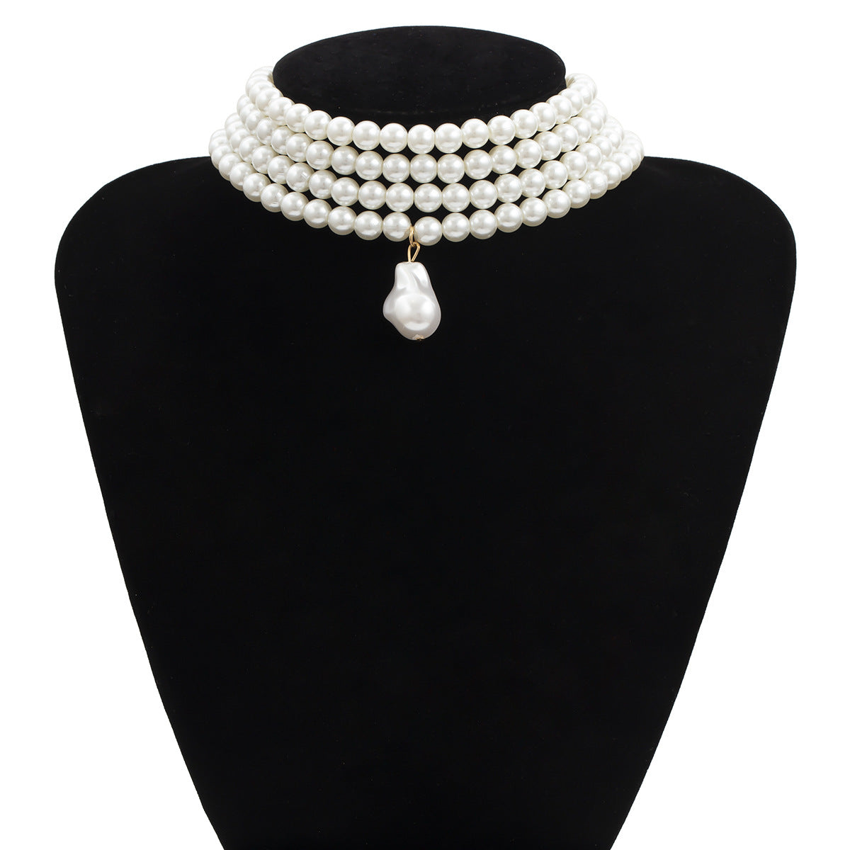 Personality Fashion Geometric Beaded Necklace Simple Multilayer Pearl Shaped Pendant Necklace Women