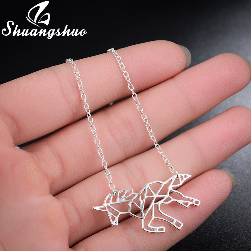 Ethnic Origami Unicorn Necklace Choker Horse Necklace Women Necklaces & Pendants Animal Necklace Silver Jewelry colar
