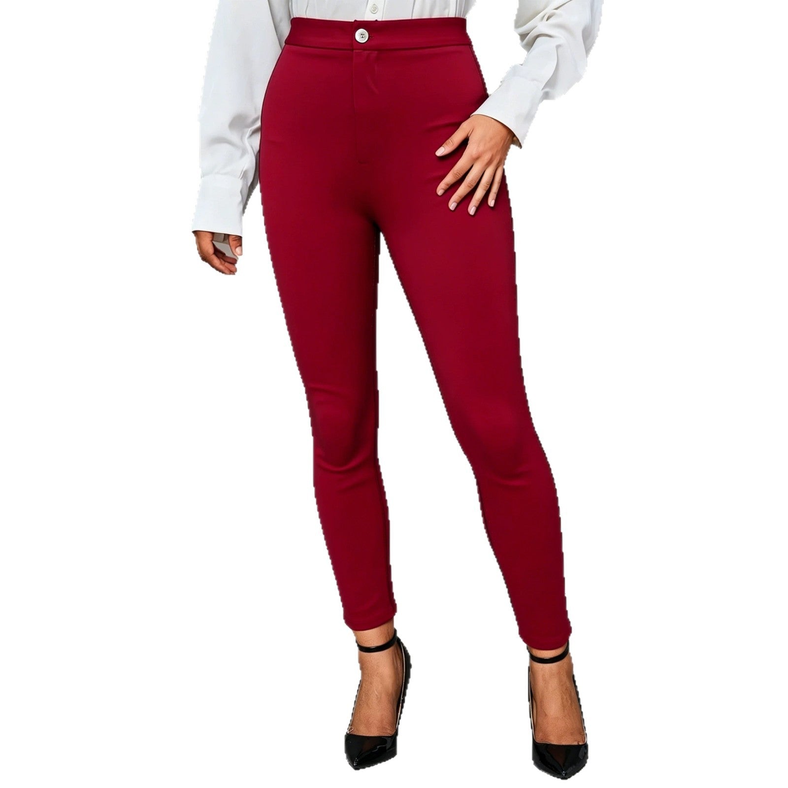 Slim fit solid color elastic pants for women