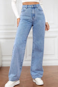 Washed denim fashionable straight leg pants long high waisted jeans pants for women