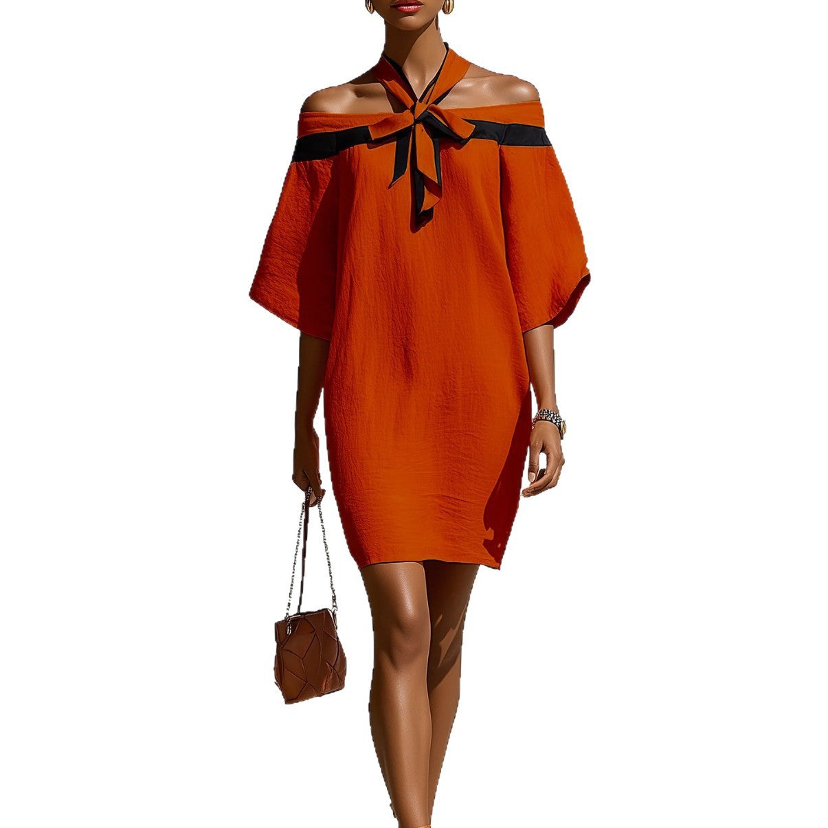 One shoulder bow collar dress