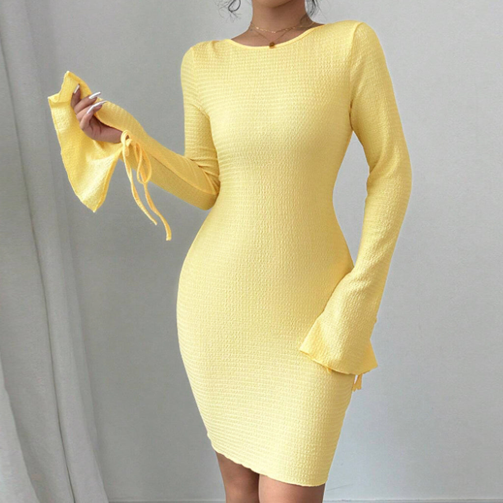 Sexy slim fit backless strap flared sleeve dress for women