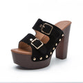 platform sandals square heel women high heel shoes ankle strao rivet mules shoes sandals