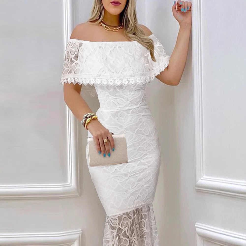 Elegant One-Shoulder Lace Bodycon Sexy Evening Dress for Women, Formal Cocktail Gown