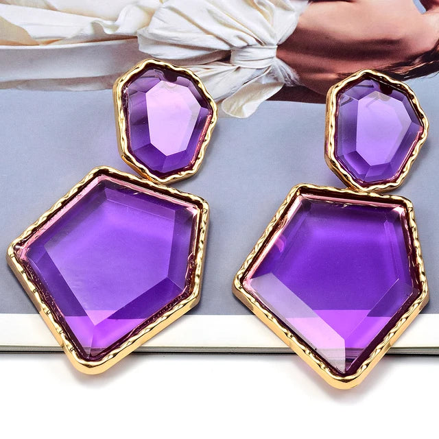 High-Quality Clear Pure Resin Drop Earrings Statement Hot Selling Metal Fashion Jewelry Accessories For Women